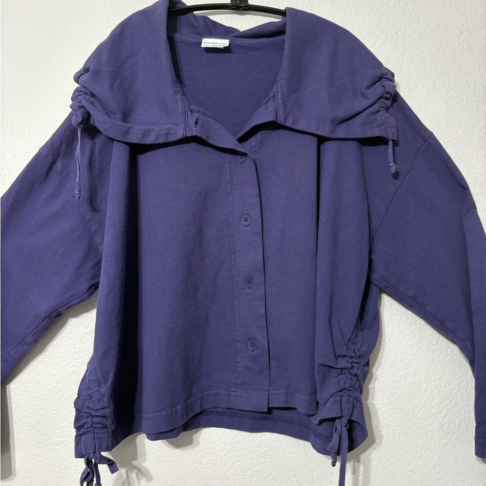 PacifiCotton by Bryn Walker Irene Jacket in Purple Cotton. Made in USA. Buttonup - Picture 2 of 15